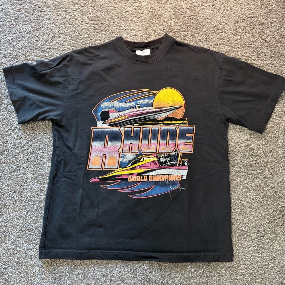 Rhude World Champions Speedboat Vintage T Shirt Black Mens Size Medium